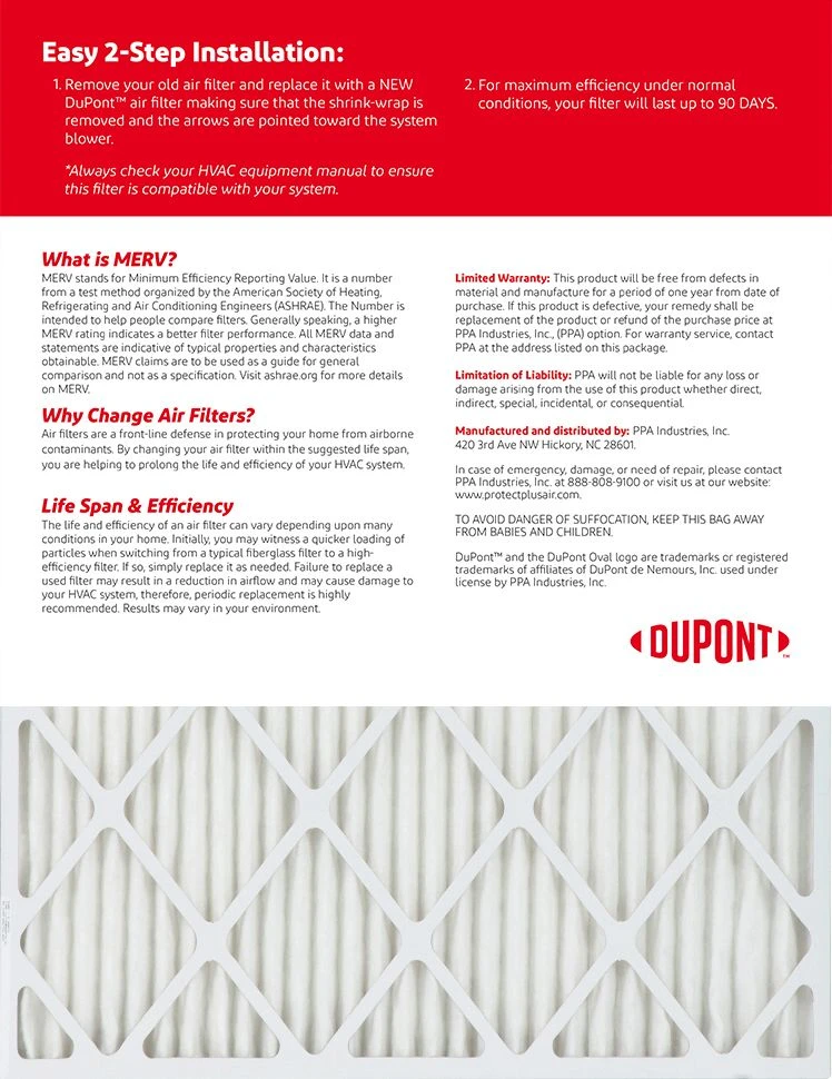 19x23x1 (Actual Size) DuPont™ Allergen Air Filter (MERV 11) 2 19x23x1 (Actual Size) DuPont™ Allergen Air Filter (MERV 11) - Image 2