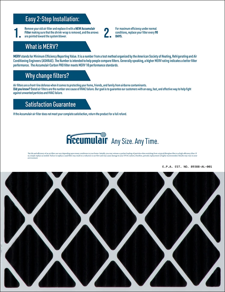 14x22x0.5 (Actual Size) Accumulair Carbon MERV 8 Odor Eliminating Filter 2 14x22x0.5 (Actual Size) Accumulair Carbon MERV 8 Odor Eliminating Filter - Image 2