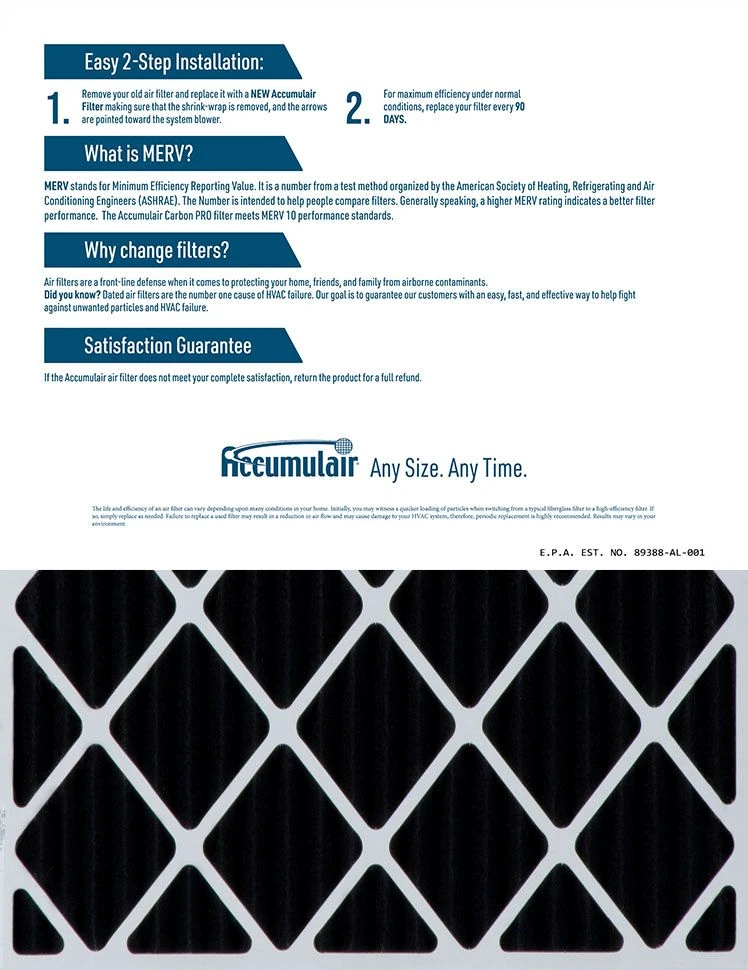 06x12.25x1 (Actual Size) Accumulair Carbon MERV 10 Odor Eliminating Filter 2 06x12.25x1 (Actual Size) Accumulair Carbon MERV 10 Odor Eliminating Filter - Image 2