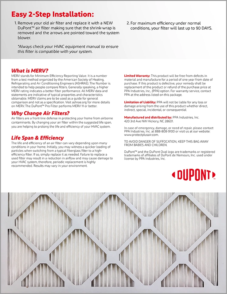 14x30x1 (13.5 X 29.5) DuPont™ Pro Air Filter (MERV 11) 2 14x30x1 (13.5 X 29.5) DuPont™ Pro Air Filter (MERV 11) - Image 2