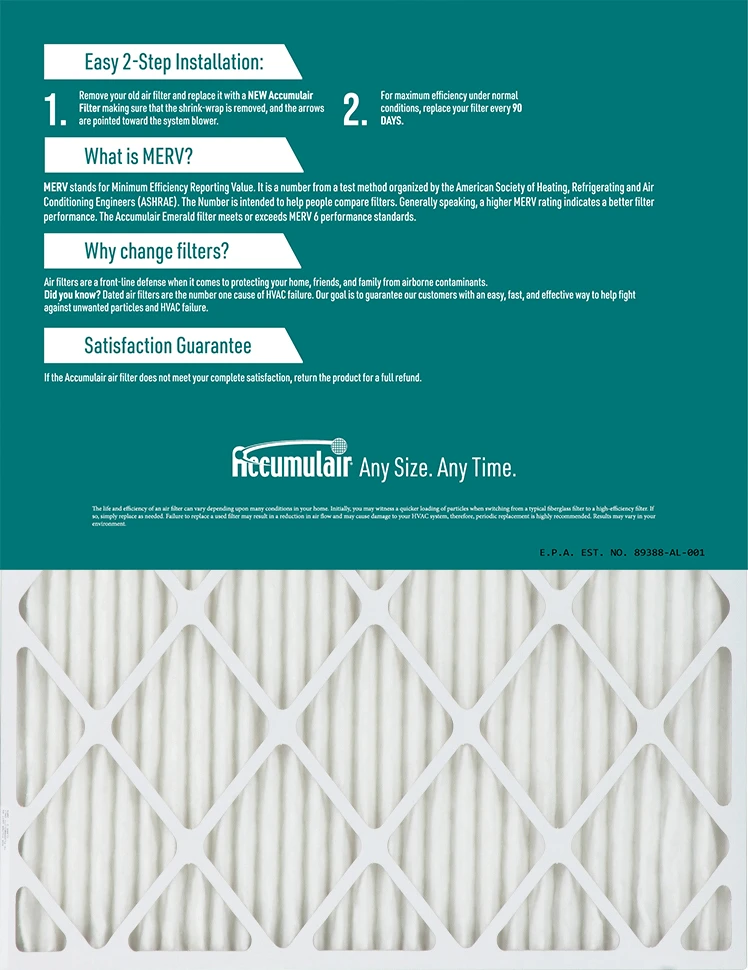 25x32x1 (24.5x31.5) Accumulair Emerald Filter MERV 6 2 25x32x1 (24.5x31.5) Accumulair Emerald Filter MERV 6 - Image 2