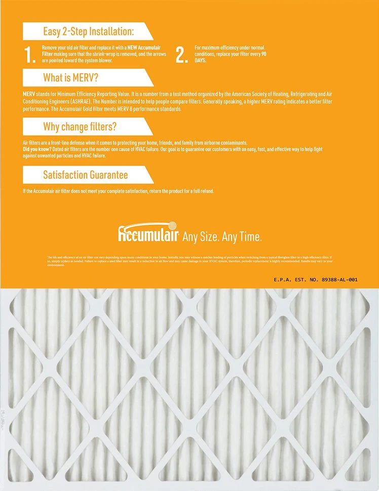 14x14x4 (13.5x13.5x3.75) Accumulair Gold Filter MERV 8 2 14x14x4 (13.5x13.5x3.75) Accumulair Gold Filter MERV 8 - Image 2