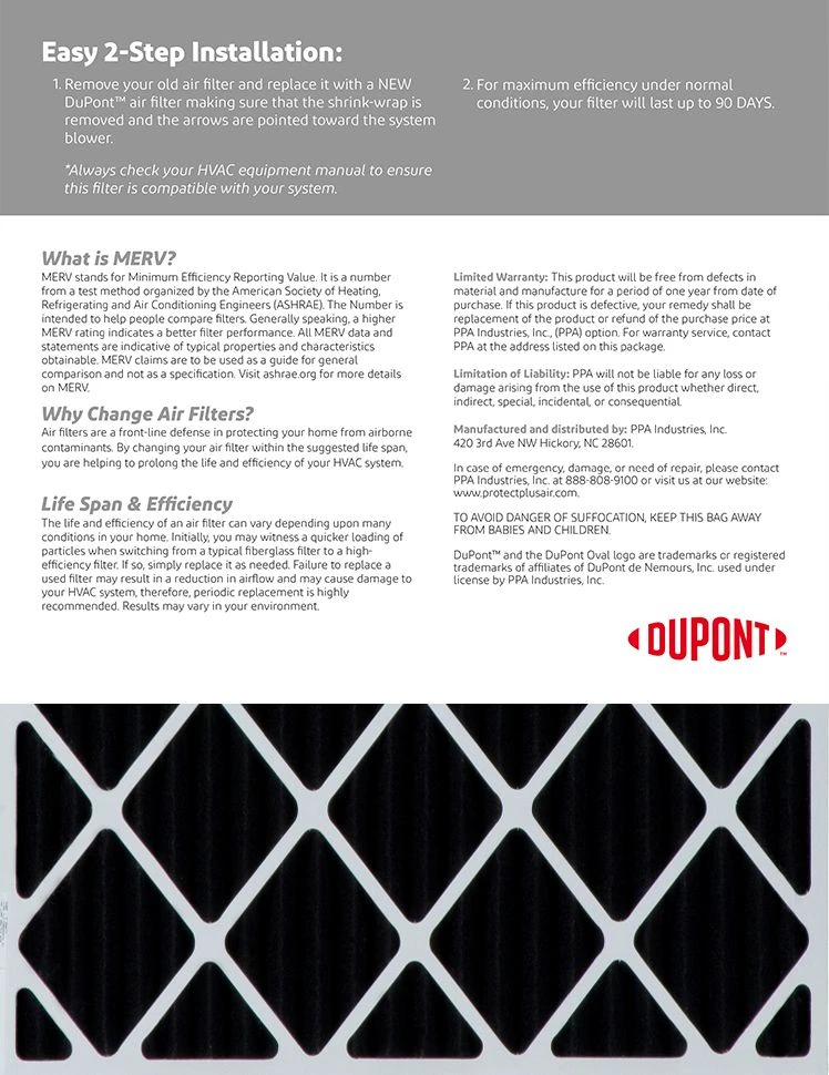 22x24x1 (Actual Size) DuPont™ Odor Air Filter (MERV 10) 2 22x24x1 (Actual Size) DuPont™ Odor Air Filter (MERV 10) - Image 2