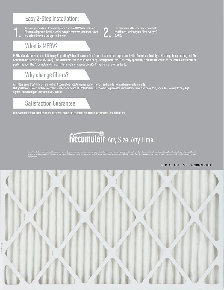 6.88x15.88x0.5 (Actual Size) Accumulair Platinum Filter MERV 11 2 6.88x15.88x0.5 (Actual Size) Accumulair Platinum Filter MERV 11 - Image 2