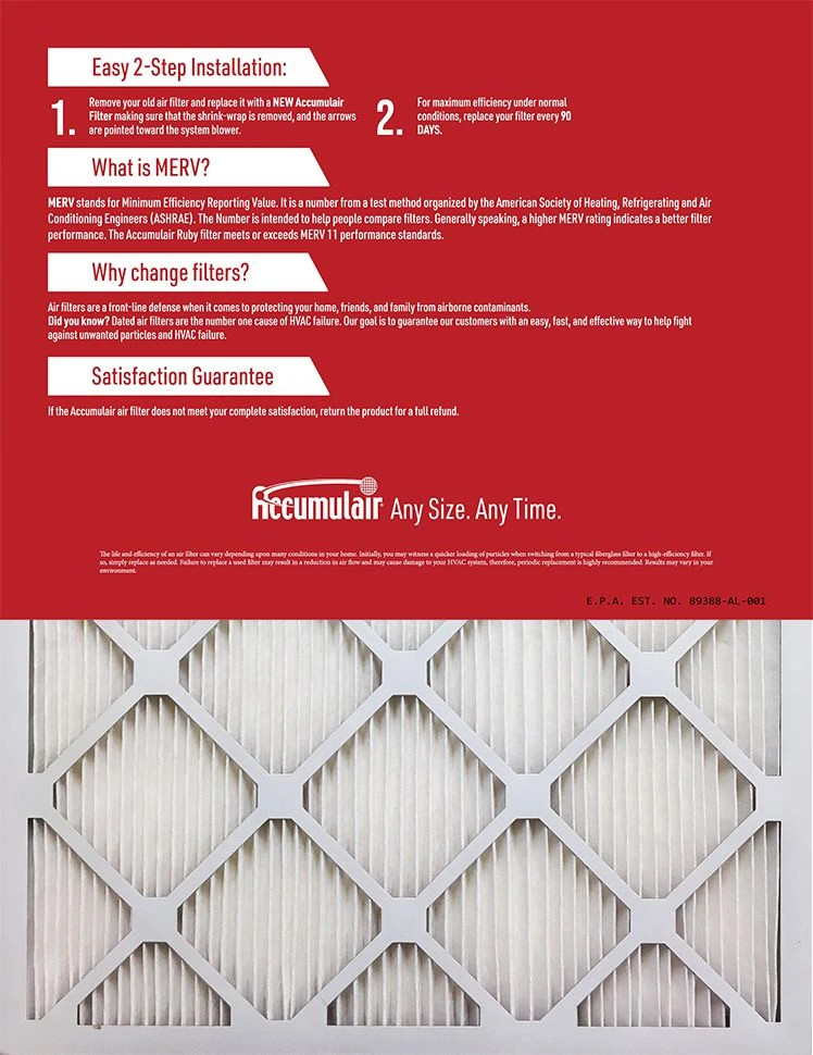 24x36x1 (23.5 X 35.5) Accumulair® Ruby 1-Inch Filter (MERV 11) 2 24x36x1 (23.5 X 35.5) Accumulair® Ruby 1-Inch Filter (MERV 11) - Image 2